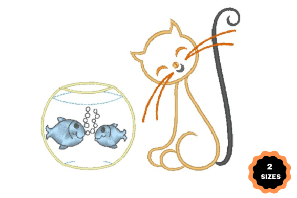 Cat with Fish: A Playful Embroidery Design for Boutique Sweatshirts