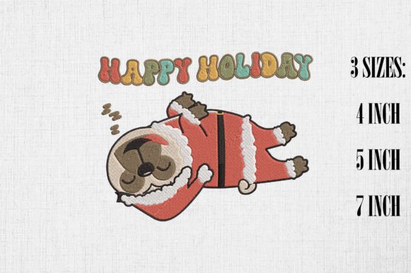 Happy Holiday Lazy Pug Dog Christmas Embroidery Review